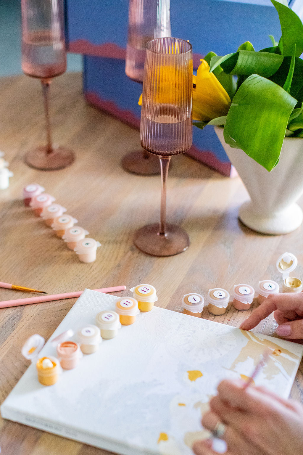 Paint by numbers kit in use.