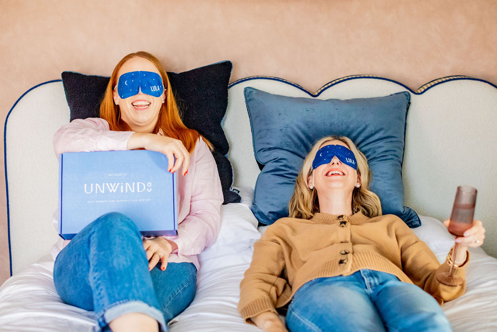 Self care treat inside Unwind Co gift boxes - a self-warming eye mask. 